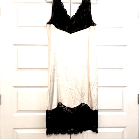 NWT ALL SAINTS Celeste Cream Satin Black Lace Boho Midi Shift Dress 10 MSRP $249 - Picture 6 of 12